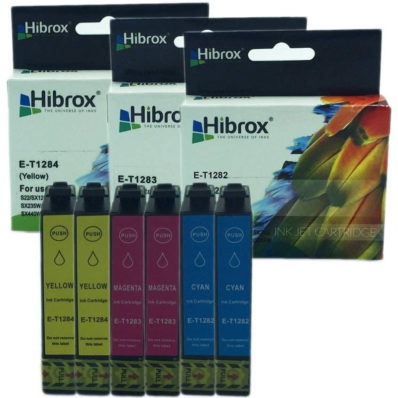 Pack de 6 Hibrox Cartouches Jet d'encre Compatible 2x T1282 Cyan 2x T1283 Magenta 2x T1284 Jaune Pour Epson S 22 STYLUS OFFICE BX305F BX305FW STYLUS S 22 STYLUS SX 125 130 230 235W 420 W 425 W 430 W