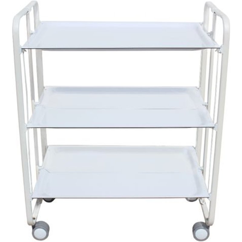 Don Hierro - Table Roulante Pliante Bauhaus, Chariot De Service 3 Niveaux. Blanc-Blanc