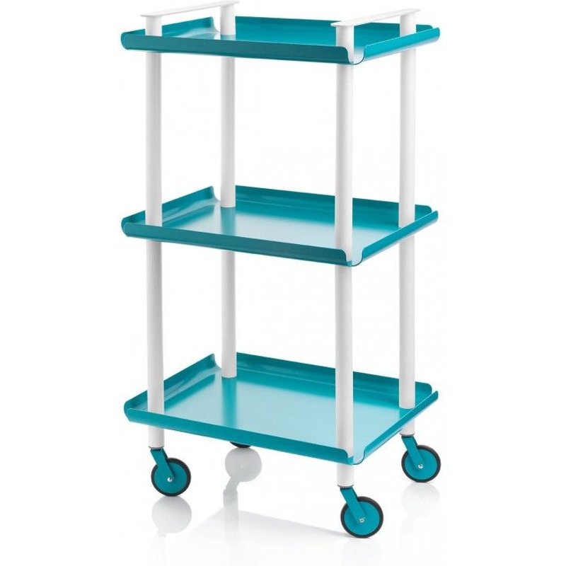 Don Hierro - Desserte À Roulettes, Desserte De Service Leky, 3 Plateaux. Structure Métallique Tube À Double Montant Blanc-Turquoise