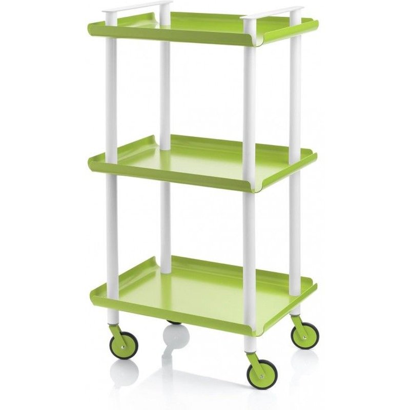 Don Hierro - Desserte À Roulettes, Desserte De Service Leky, 3 Plateaux. Structure Métallique Tube À Double Montant Blanc-Vert Pistache