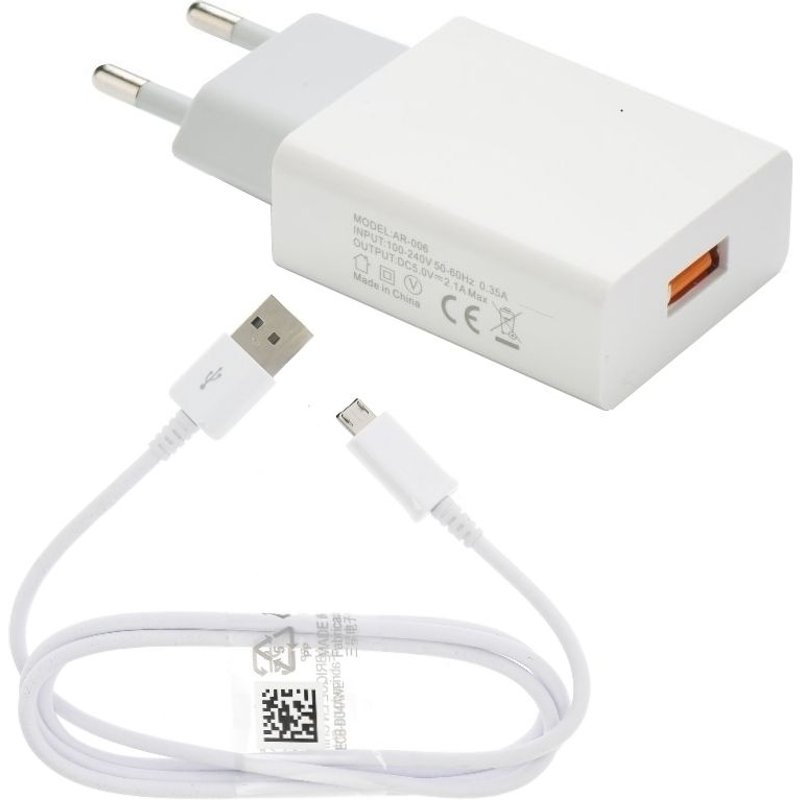 Pour Samsung Galaxy A10 : Chargeur USB 2A Blanc Câble Micro USB 1m
