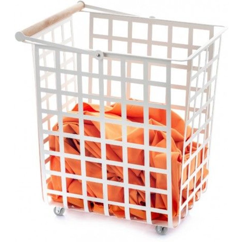 Don Hierro - Zestas - Grand Panier Multi-Usages Avec Roulettes Et Poignée En Bois.-Blanc