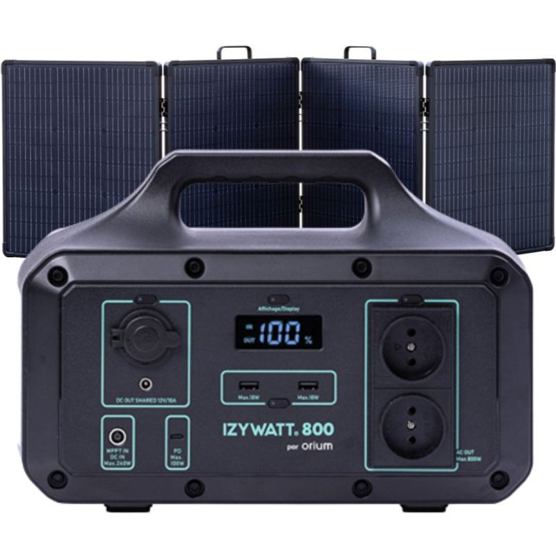 Pack station d'énergie portable IZYWATT 800 et panneau solaire pliant 200W, station électrique portable 800W, pour le camping et l'extérieur
