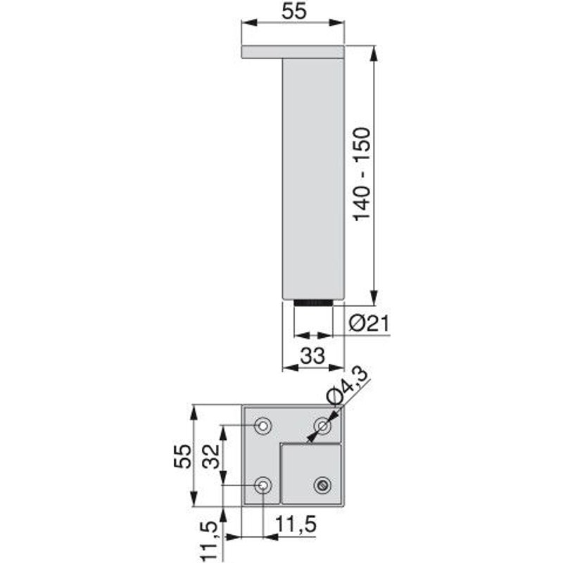 Pied de meuble - réglable - par 4 - 140 mm - chromé - Smartfeet 1 EMUCA