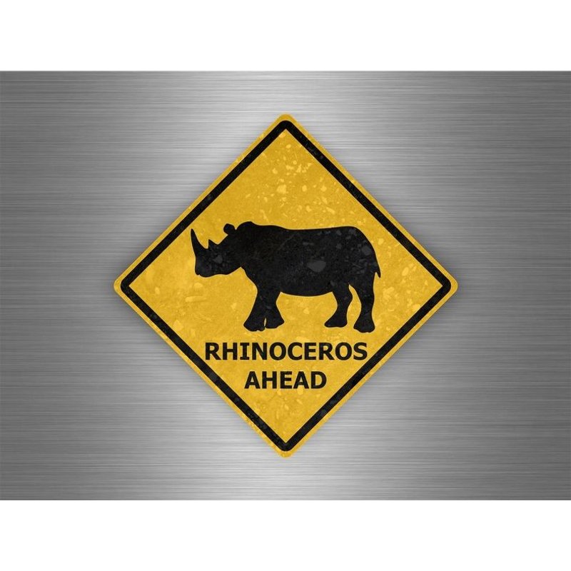 Autocollant Sticker Laptop Panneau Route Safari Attention Rhinoceros