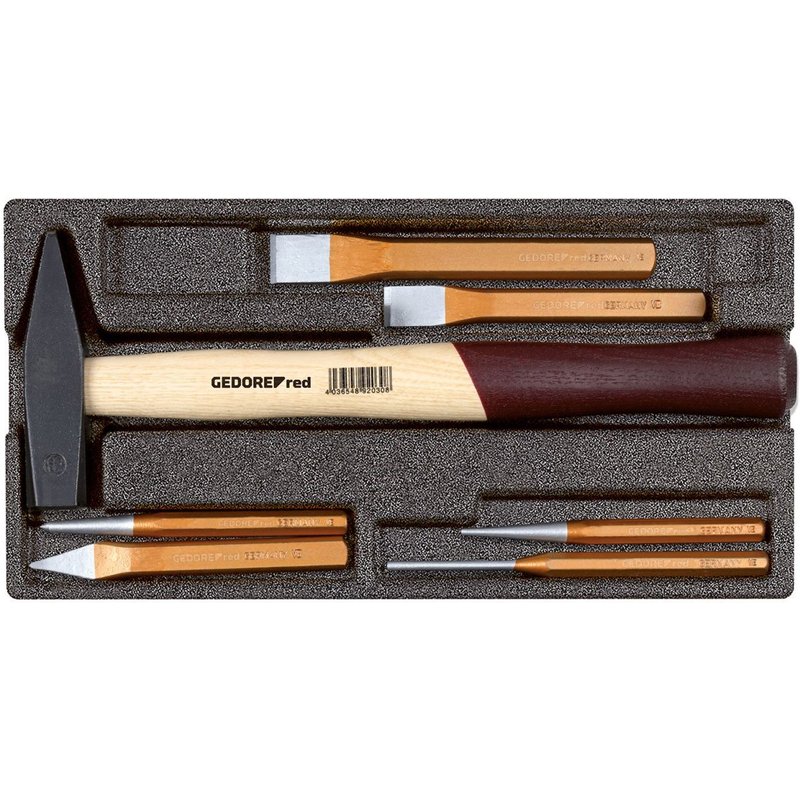 Gedore red Marteau et assortiment de burins, en module en mousse 1/3, 7 pièces - 3301718