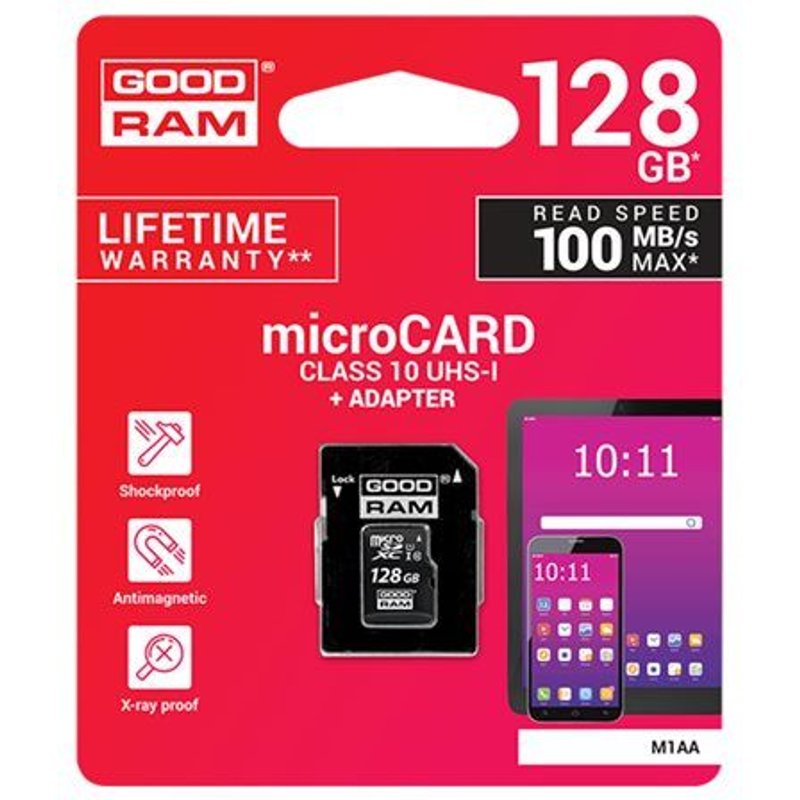 GOODRAM M1AA - Carte mémoire flash (adaptateur microSDXC vers SD inclus(e)) - 128 Go - UHS-I U1 / Class10 - microSDXC UHS-I