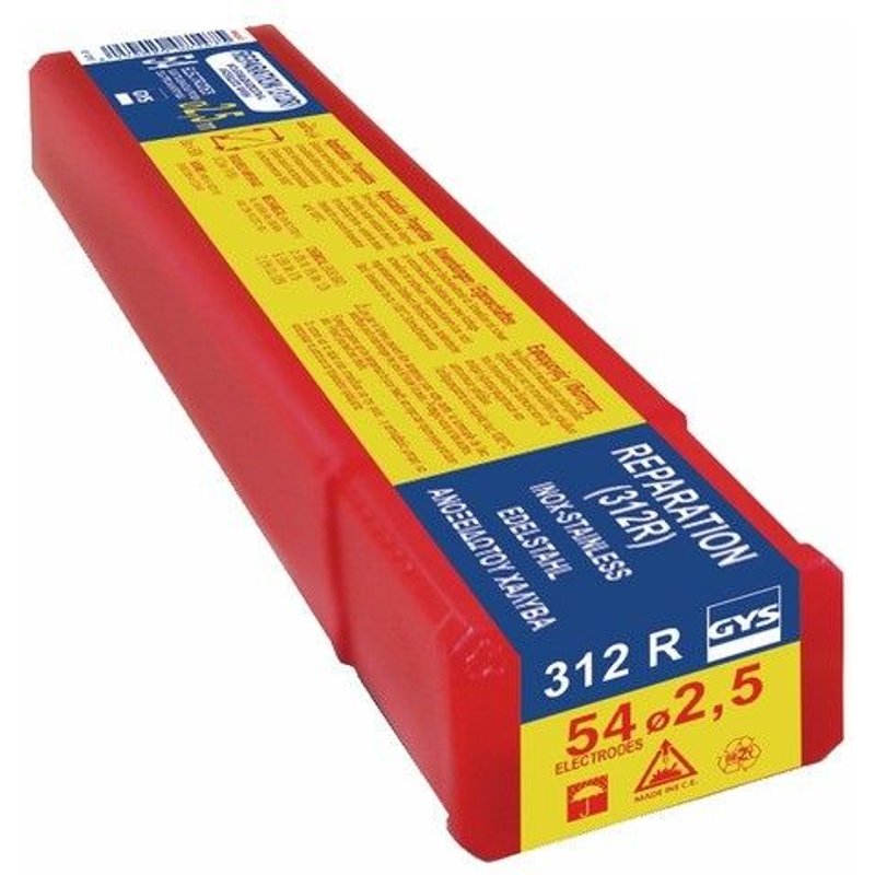 Électrode - inox 312R - soudage des aciers à soudabilité difficile - diamètre 2,5 mm - L 350 mm - boite de 54 GYS