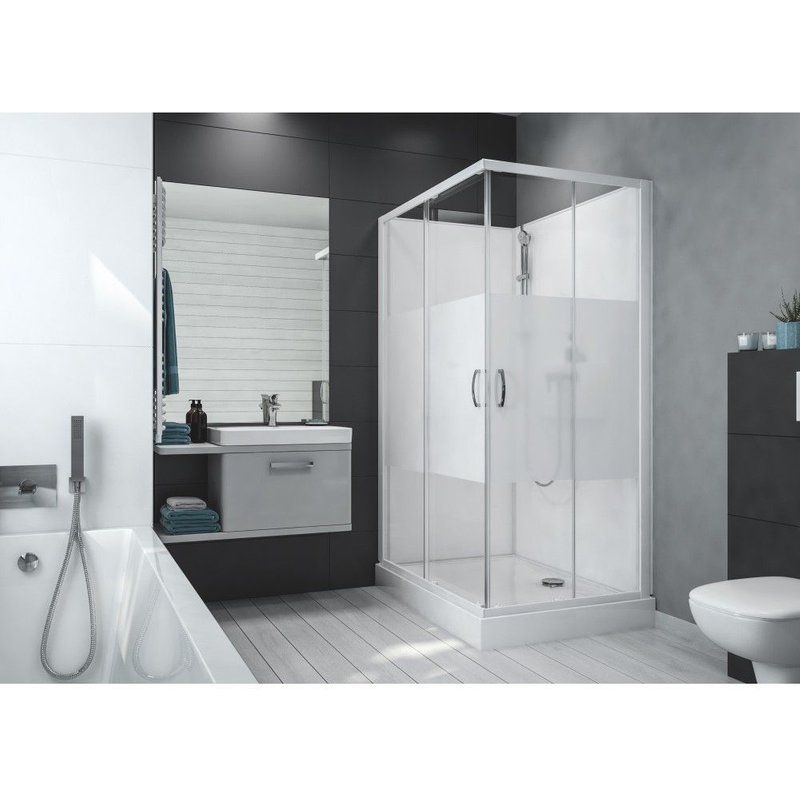 Leda - Cabine de douche 1200x800 mm verre sérigraphie opaque central profilés blanc porte coulissante - IZI BOX 2