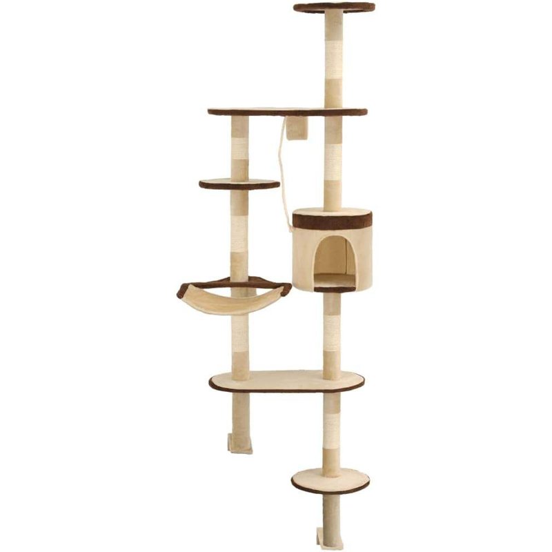 Arbre À Chat Griffoir Grattoir Niche Jouet Animaux Peluché En Sisal Montage Mural 194 Cm Beige Et Marron Helloshop26 3702091