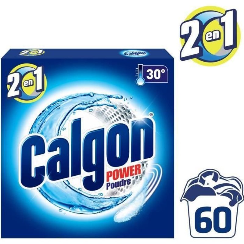 CALGON A2E Poudre 3 en 1 anti-calcaire et nettoyante compactee - 60 lavages - 1 Kg