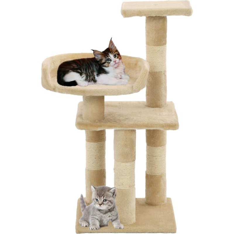 Arbre À Chat Griffoir Grattoir Niche Jouet Animaux Peluché En Sisal 65 Cm Beige Helloshop26 3702043