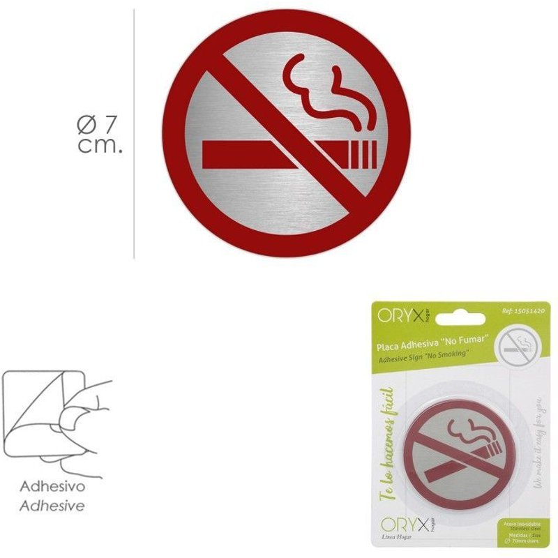 Plaque Adhésive "Non Fumeur" Inox Ø 7 cm.