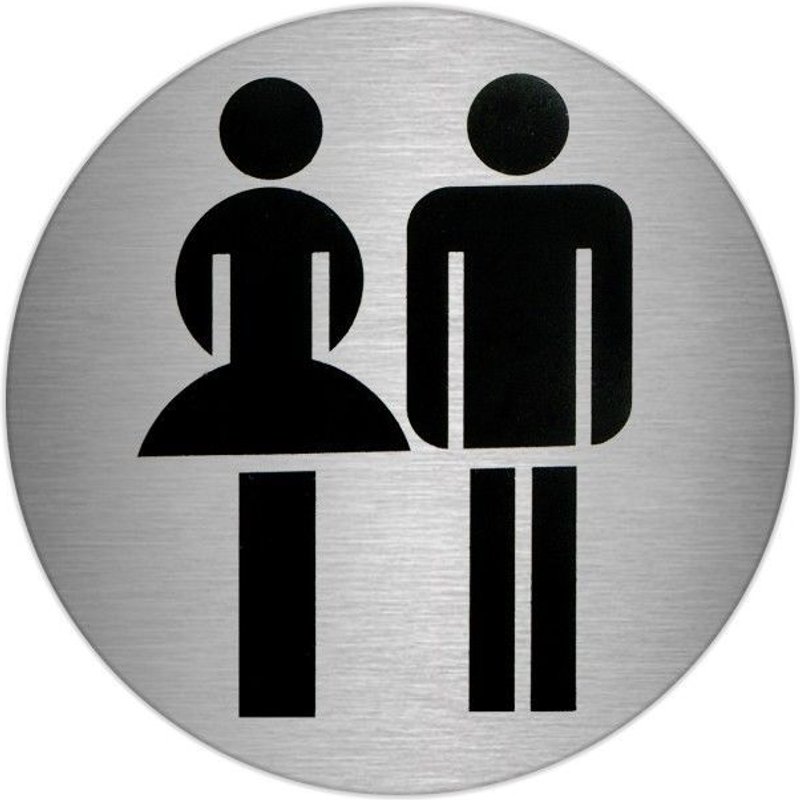 Plaque Adhésive Salle de Bain "Femme/Homme" Acier Inoxydable Ø 7 cm.