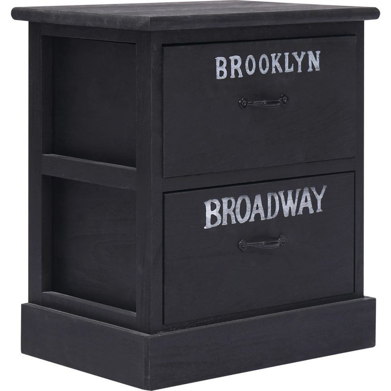 Table De Chevet Noir 38 X 28 X 45 Cm Bois De Paulownia