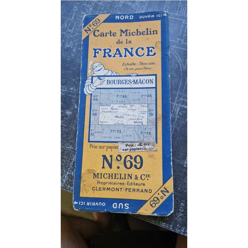 Carte Michelin 69 Bourges Macon 1927 Toilee