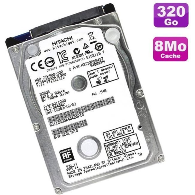 WD Travelstar Z5K500 HTS545032A7E380 - Disque dur - 320 Go - interne - 2.5" - SATA 3Gb/s - 5400 tours/min - mémoire tampon : 8 Mo
