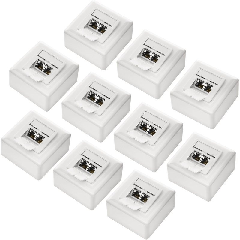 deleyCON 10x CAT6 Universel Prise Réseau comme Un Ensemble - 2X Port RJ45 - Blindé - Surface ou Affleurant - 1 Gigabit Ethernet R