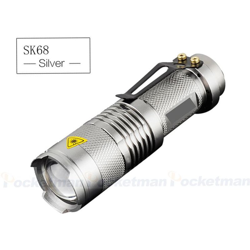 Silver flashlight Lampe de poche d'urgence à LED zoomable, torche, délit, alliage, 3 modes d'éclairage, étanche ""Nipseyteko
