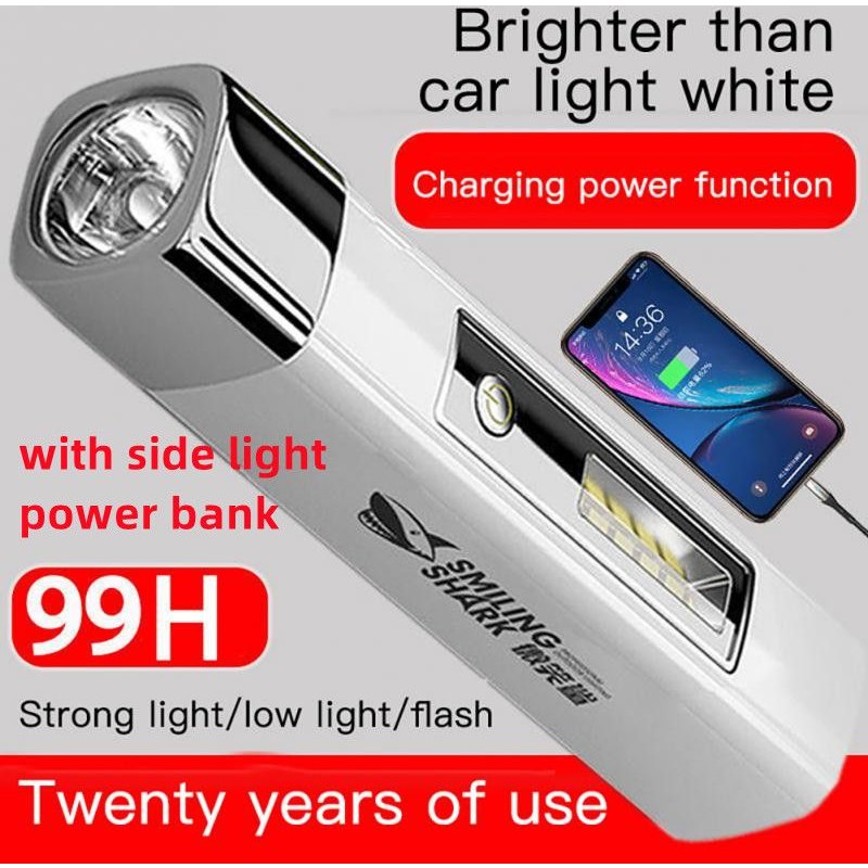 gray Sourire Requin Multi-Fonction Mini lampe de Poche Projecteur Puissance Banque Côté Lumière Portable Rechargeable Tente Lumineux Camping Lampe Torche ""Nipseyteko