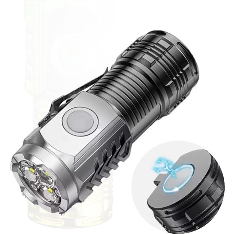 silvery-ABS Mini lampe de bain portable à 3 LED, torche super lumineuse, répétition domestique, charge de la batterie, lampe de poche longue portée, extérieur ""Nipseyteko