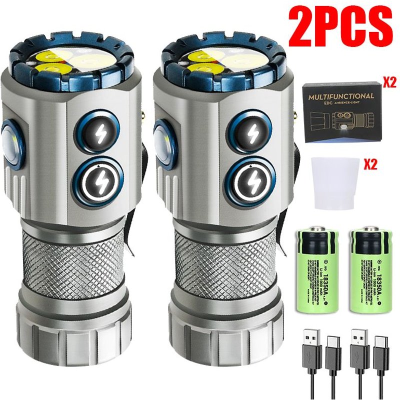 2P RGB With Battery Mini lampe de poche LED aste RVB, lampe de poche injuste, type-c, EDC DulTorch avec aimant de queue, lanterne de camping de pĂȘche d'urgence, nouveau ""Nipseyteko