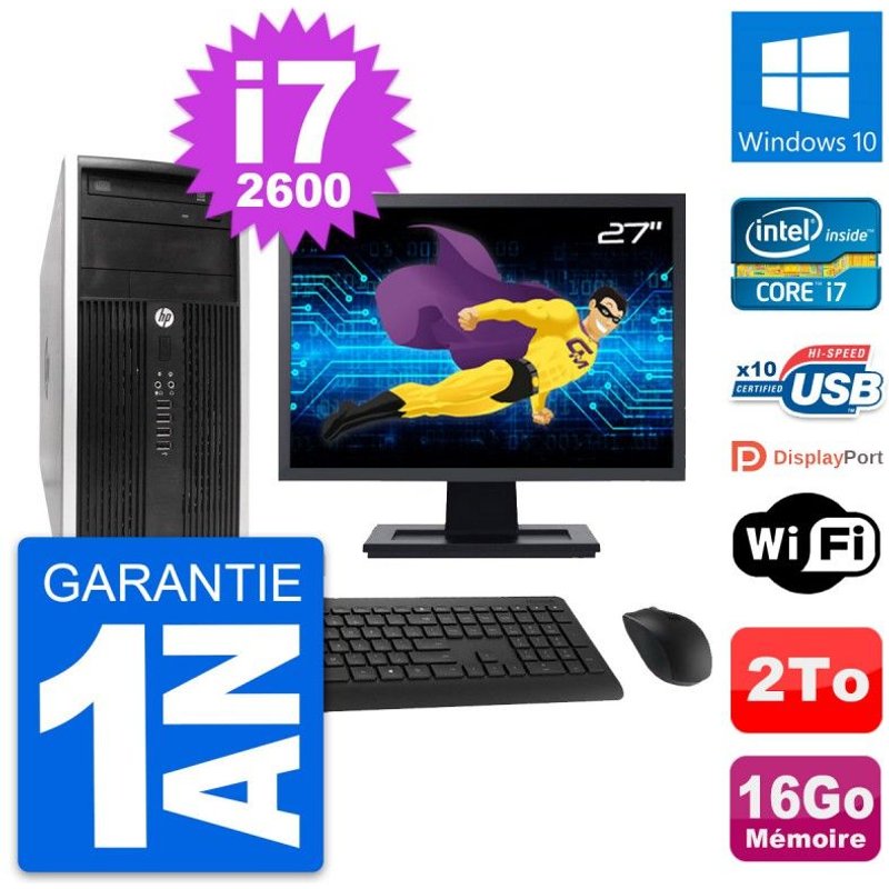 PC Tour HP Pro 6300 CMT Ecran 27" i7-2600 RAM 16Go Disque 2To Windows 10 Wifi