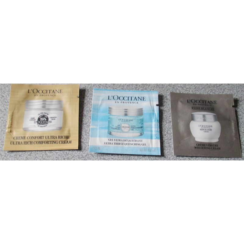 Crème Confort Ultra Riche + Crème Lumière Reine Blanche + Gel Ultra Désaltérant - Sachets De 1.5ml- Produits L'occitane En Provence De 2018 Pour Collection D'articles De La Marque