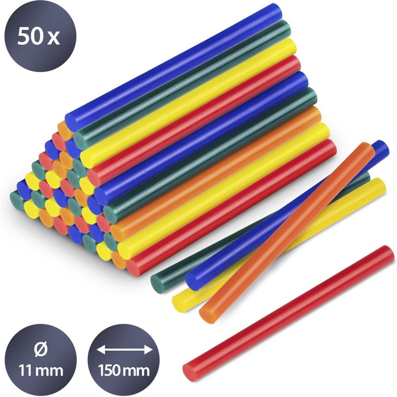 Bâtonnets de colle multicolore (50 pces ø 11 mm)