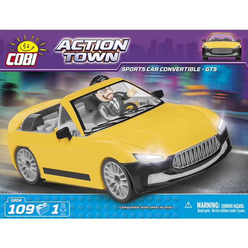 Voiture De Sport Cabriolet Jaune - 109 Pièces - 1 Figurine Cobi