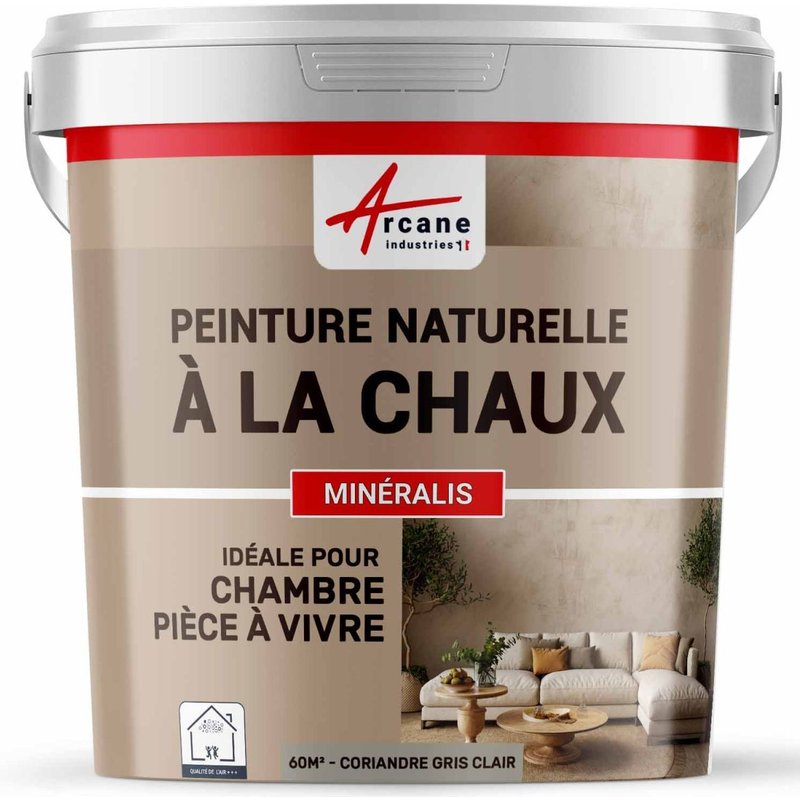 Peinture chaux naturelle : décoration intérieure sans émanation NUANCES MINERALES CHAUX Coriandre Gris Clair 60 m² (2x5 kg en 1 couche)