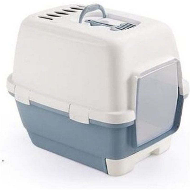 Bac À Litière Fermé Pour Chat Blanc Et Bleu