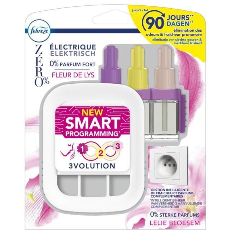Kit De Démarrage Zero% Lys Pour Désodorisant Électrique Programmation Intelligente 20 ml, Febreze 3Volution