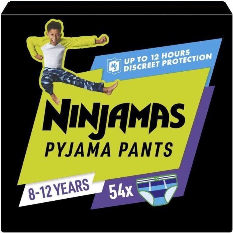 Couche Jetables-Couches D'apprentissage Ninjamas Garçon, 54 Sous-VĂȘtement De Nuit, 8-12 Ans, Paquet 1 Mois