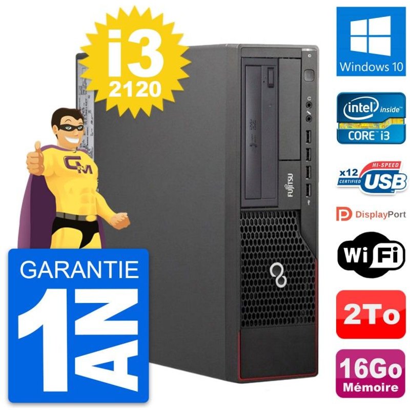 PC Fujitsu Esprimo E700 DT Intel i3-2120 RAM 16Go Disque Dur 2To Windows 10 Wifi