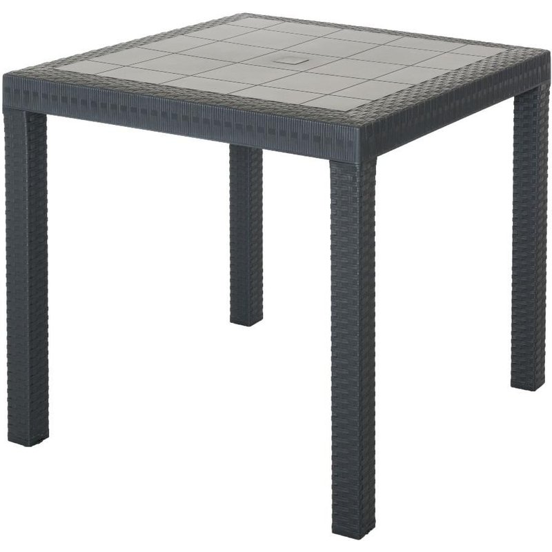 Table carrée en résine effet rotin 80x80xh74cm anthracite extérieur DALLAS