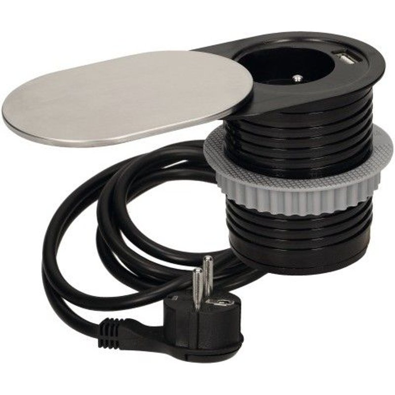 Bloc prise avec cache inox coulissant - Slidy Orno