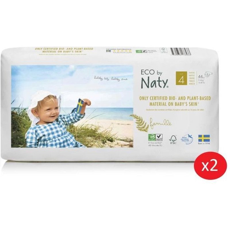 Naty - Lot De 2 Paquets De Couches Taille 4 Maxi 7-18 Kg 44 Pcs