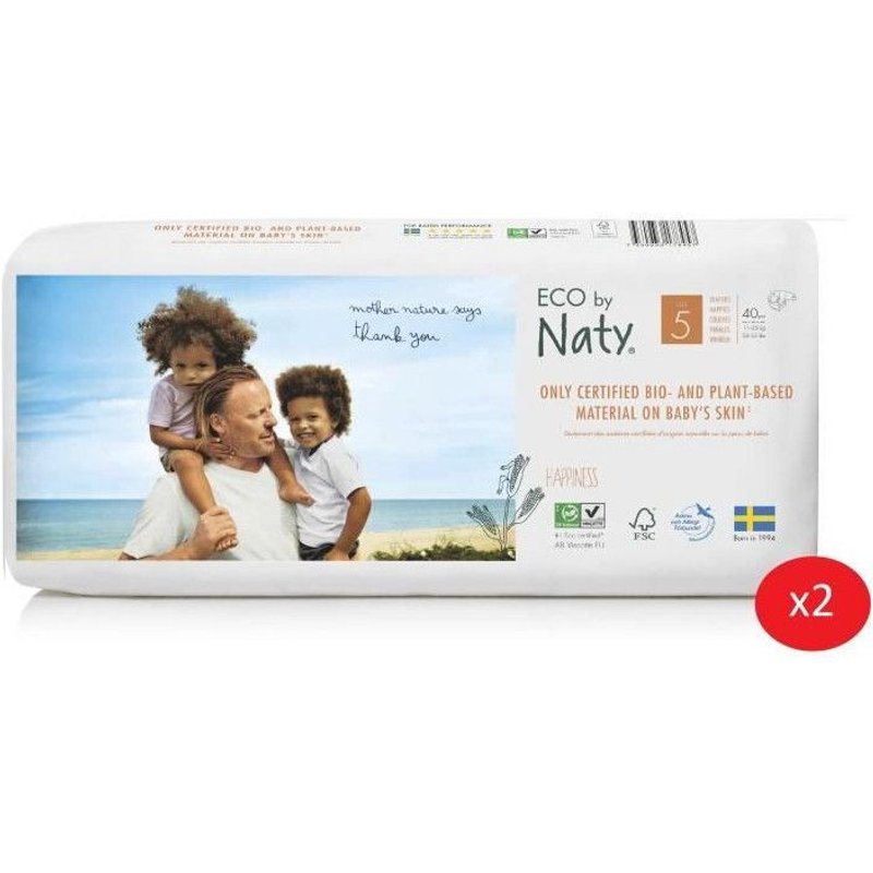 Naty - Lot De 2 Paquets De Couches Taille 5 12-18 Kg 40 Pcs