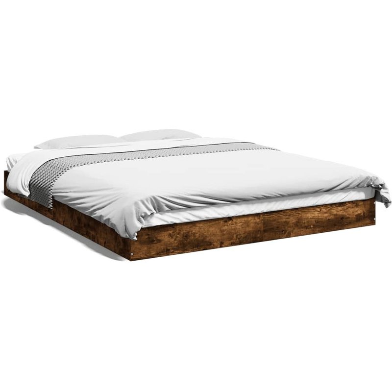 Vidaxl Cadre De Lit Chêne Fumé 160x200 Cm Bois D'ingénierie