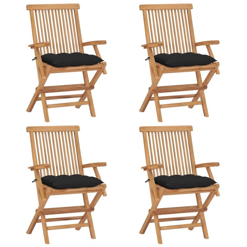 Vidaxl Chaises De Jardin Avec Coussins Noir 4 Pcs Bois De Teck Massif