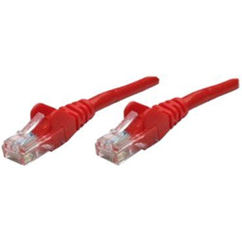 Intellinet Network Patch Cable, Cat5e, 1.5m, Red, CCA, U/UTP, PVC, RJ45, Gold Plated Contacts, Snagless, Booted, Lifetime Warranty, Polybag - Cordon de raccordement - RJ-45 (M) pour RJ-45 (M) - 1.5 m - UTP - CAT 5e - moulé, sans crochet - rouge