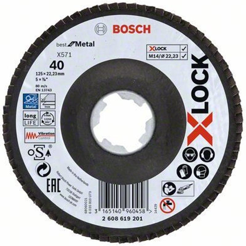 Bosch Plateaux à lamelles X-LOCK version coudée, spatule fibre, Ø 125 mm, G 40, X571, Best for Metal - 2608619201