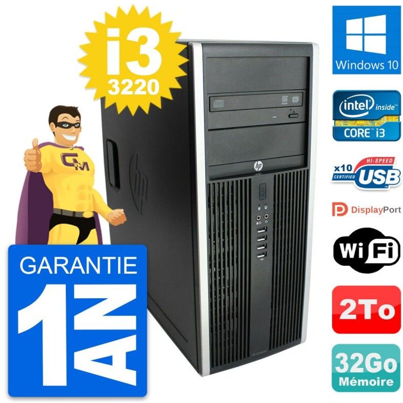 PC Tour HP Elite 8300 Intel Core i3-3220 RAM 32Go Disque Dur 2To Windows 10 Wifi