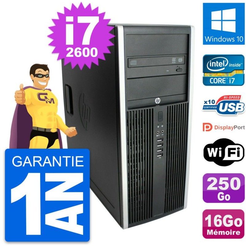 PC Tour HP Elite 8300 Intel Core i7-2600 RAM 16Go Disque 250Go Windows 10 Wifi