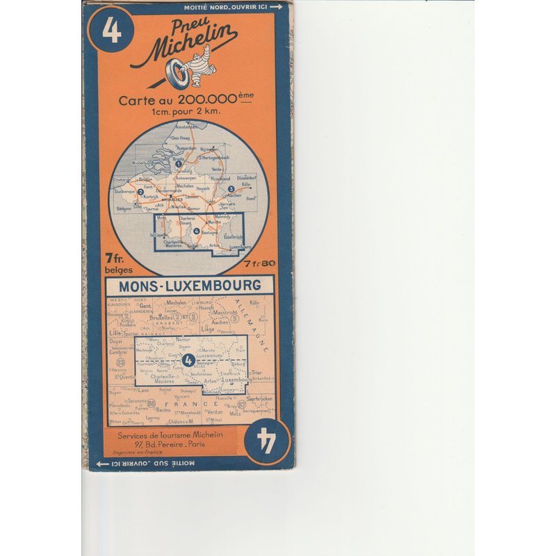 Carte Routière Michelin N°4 Au 1/200.000 De 1940