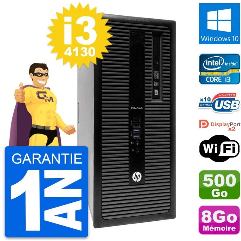 PC Tour HP EliteDesk 800 G1 Intel i3-4130 RAM 8Go Disque 500Go Windows 10 Wifi