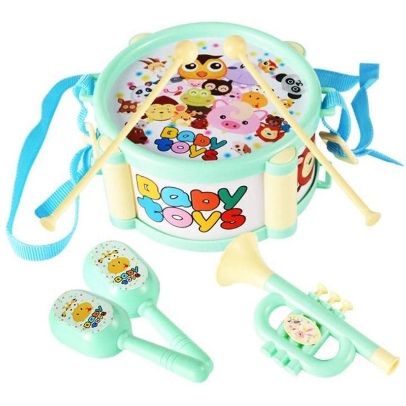 6 Pièces/Ensemble Bébé Tambour + Pilons + Trompette Bébé Enfants Jazz Tambour Instruments De Musique Kit De Bande Enfants Jouet Éducatif Cadeau Jouets Amusants