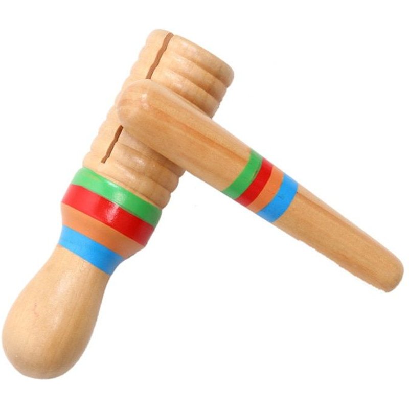 1 Set En Bois Instrument De Musique Enfants Kid Jouets Son Tube Seul Petit-Bague Filetée Percussion Cylindre Coassement Grenouille Baril