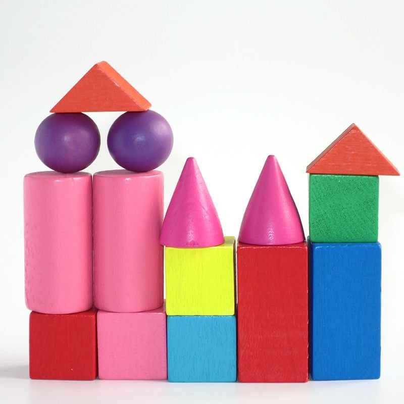 15 Pièces/Ensemble Bébé Enfance En Bois Coloré Reconnaître Formes Blocs De Construction Enfants Début Éducatif Apprentissage Jouets Pour Enfants Jeu